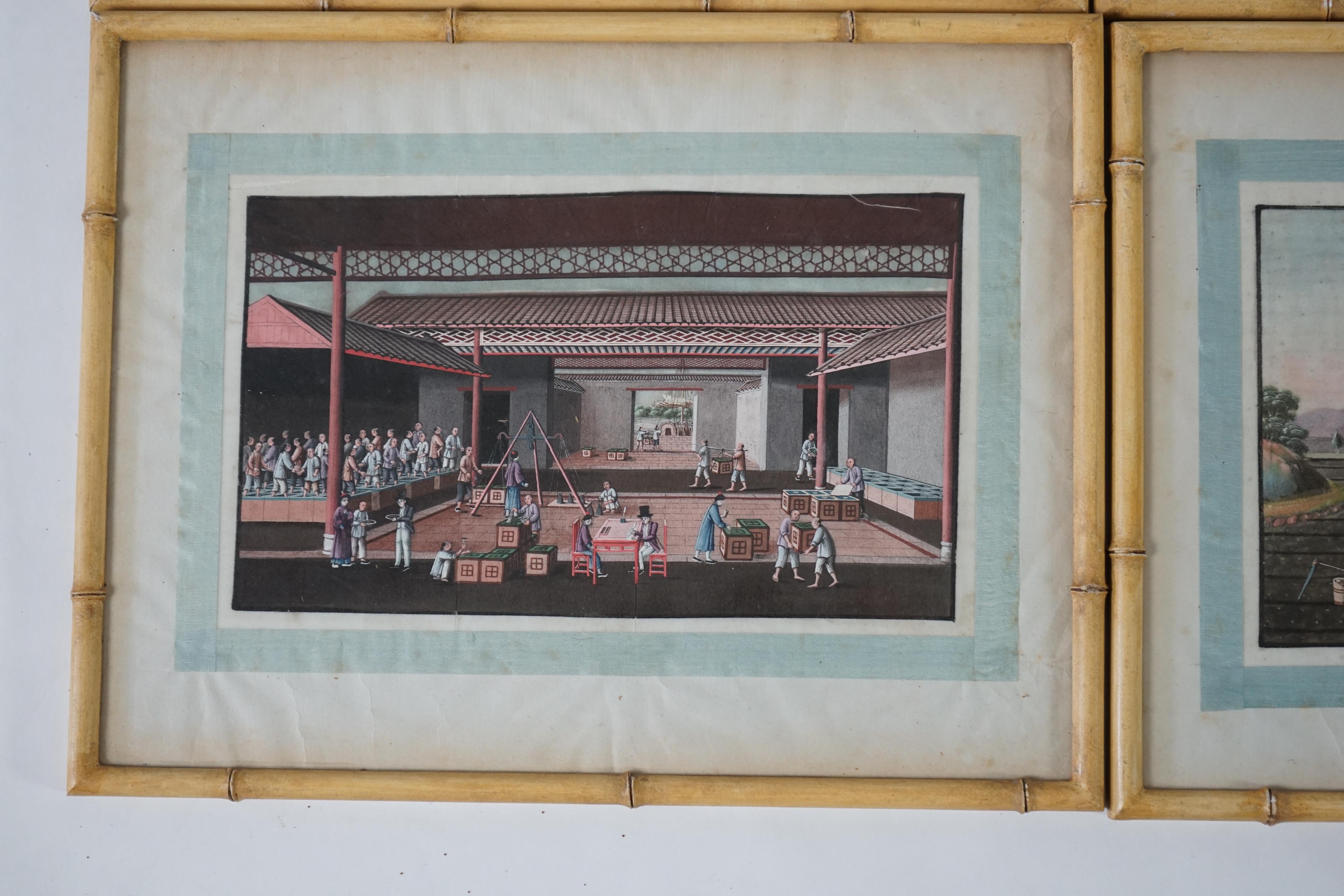 A set of twelve Chinese gouache paintings on pith paper of tea production, circle of Tingqua c.1840